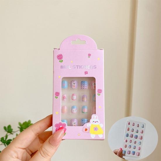 24Pcs Kids Fake Nail Kawaii Kids Fake Nail Art Stickers Set Creative DIY Nail Kit for Nail Decorations
