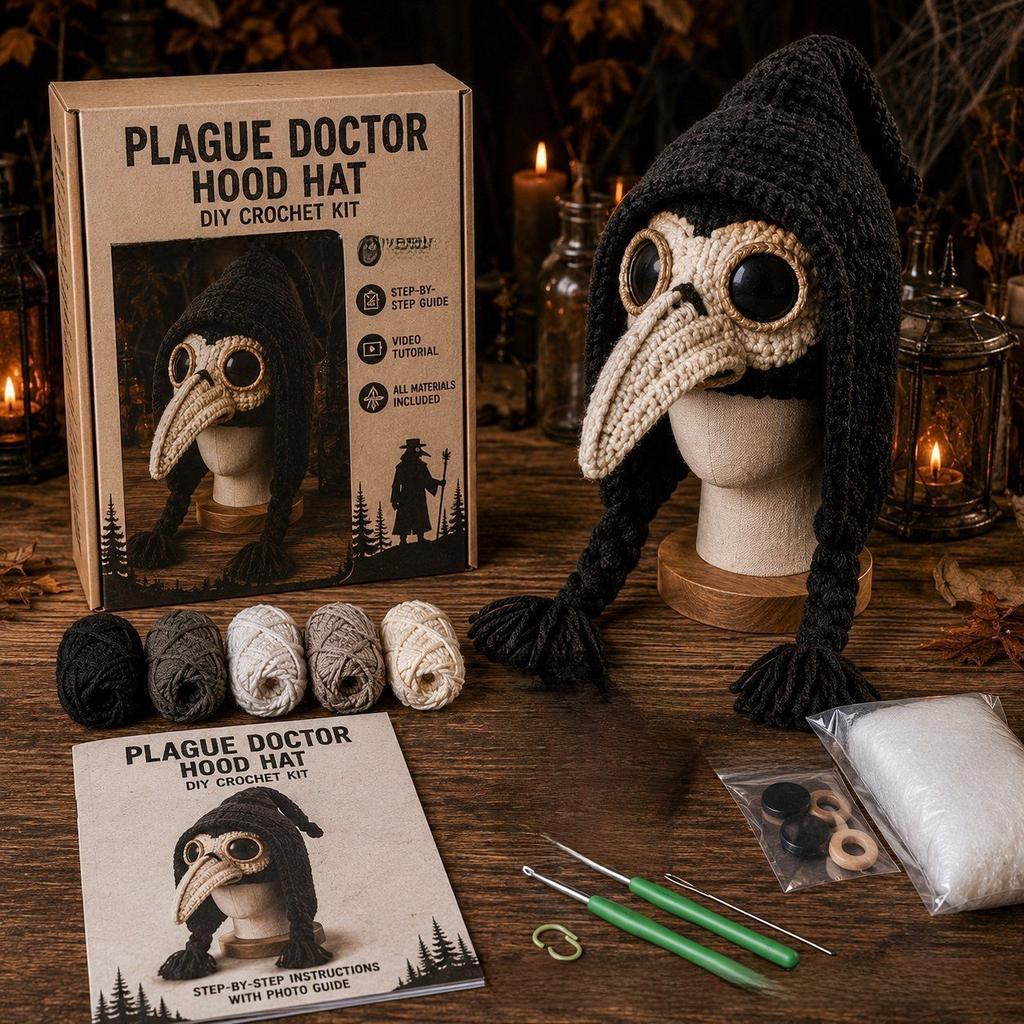 DIY Crochet Kit with Hood Hat, Handmade Knitted Animal Hat, Portable Creative Craft Gift for Beginners, 41 Styles