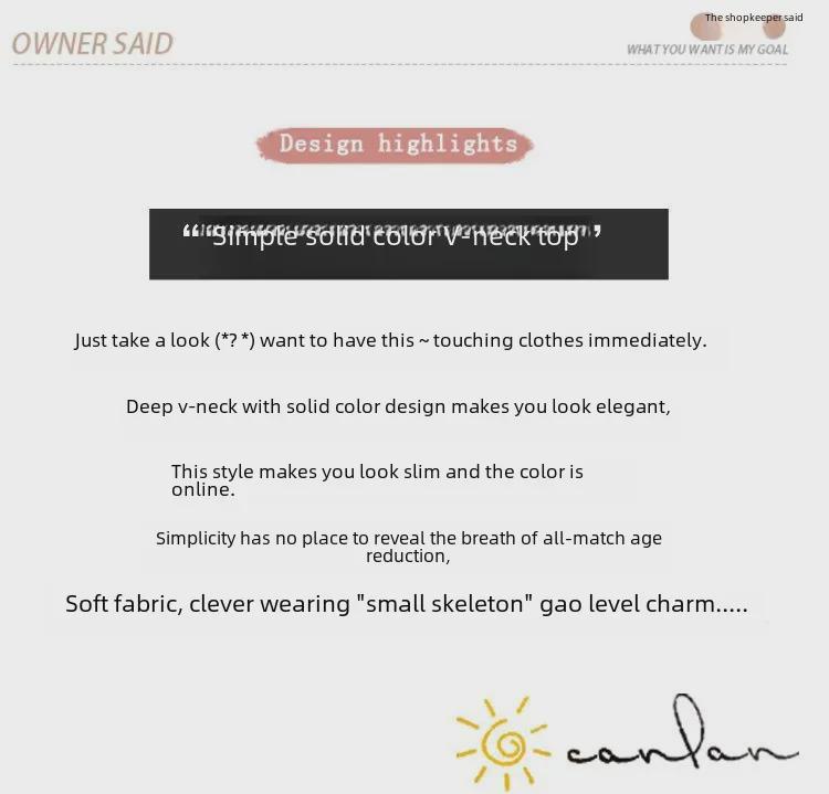 Женская облегающая футболка с V-образным вырезом и длинными рукавами из хлопка на осень 2025 г.