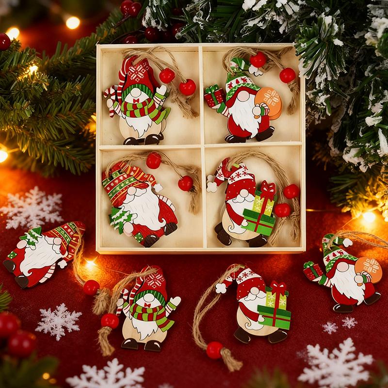 12Pcs Wooden Christmas Gnome Ornaments Xmas Tree Hanging Pendant 2025 Navidad Party Decoration for Home 2026 New Year Kids Gift