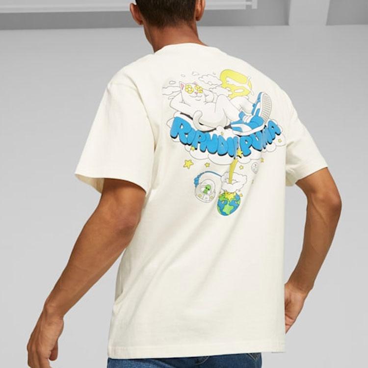Puma Футболка X Ripndip Collaboration с принтом кота, логотипом, прямая, свободная, с круглым вырезом, надписью, удобная, в американском стиле, с рукавом на плече 622196-65