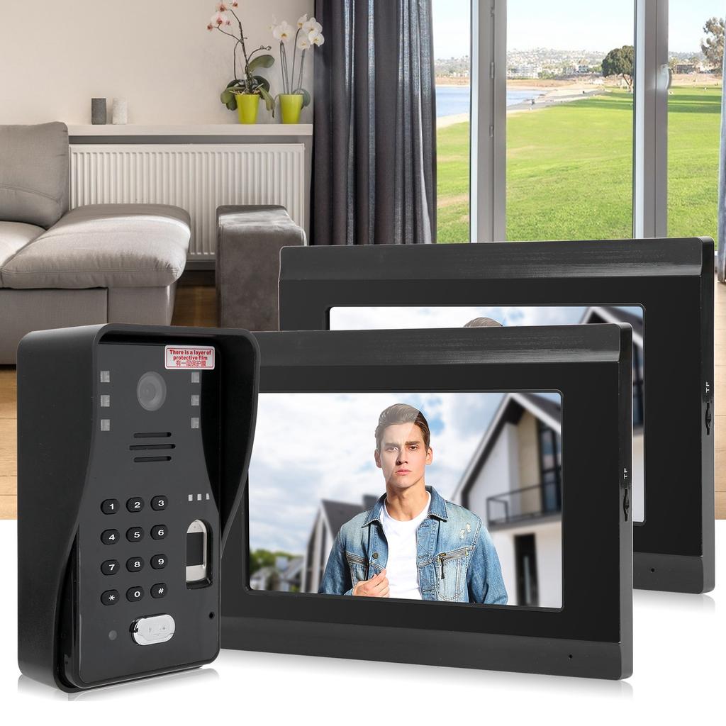 7-дюймовый видеодомофон, проводной, Wi-Fi, 2 монитора, отпечаток пальца, пароль, IC-карта, удаленная разблокировка, ночное видение