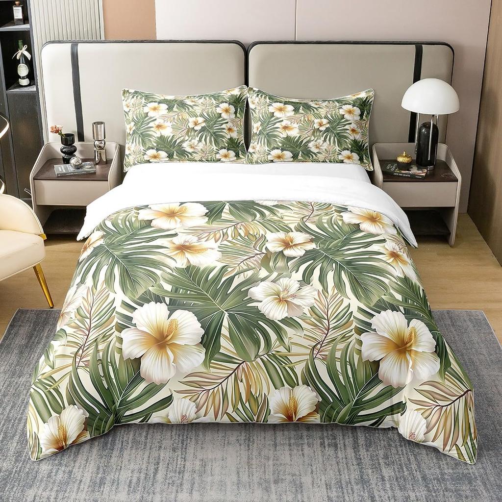 Palm Leaves Duvet Cover Monstera Leaf Comforter Covers Tropical Green Leaves Bedding Set White Marble Quilt Cover For Men Women