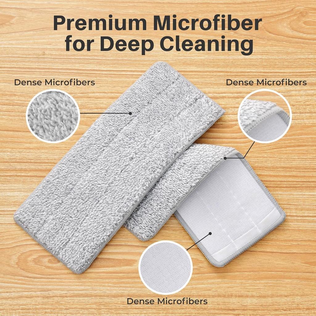Mop Replacement Pads, 4-Pack Microfiber Cleaning Cloths for Flat Mop, Washable, Highly Absorbent for Floor Cleaning