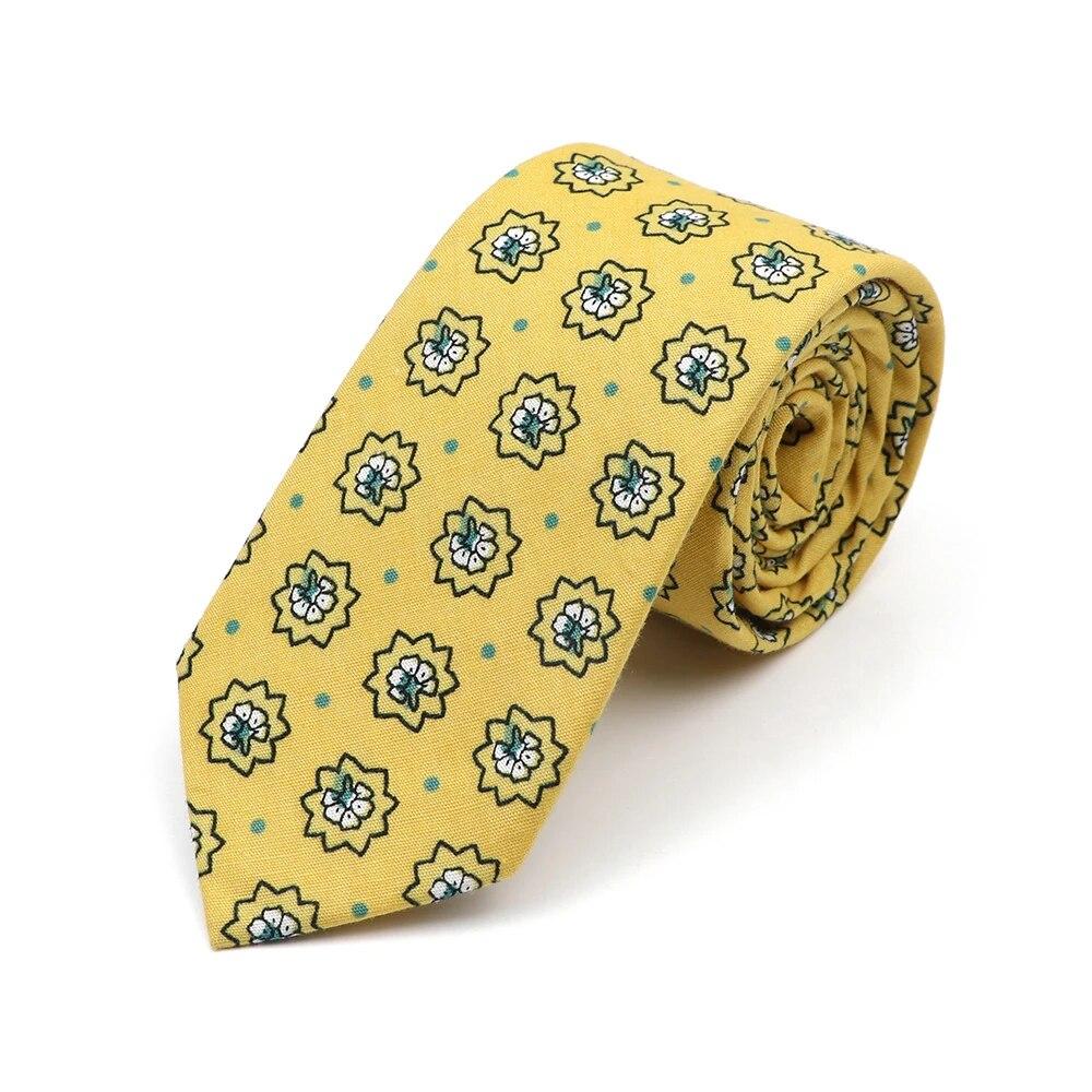 Новый стильный галстук с цветочным принтом 6 см, синий, зеленый, фиолетовый, узкий галстук из 100% хлопка для мужчин и женщин, костюмы для свадебной вечеринки, рубашка, аксессуар