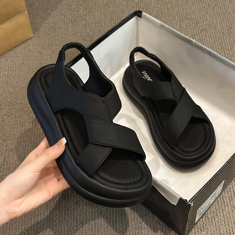 Thick-soled Muffin Cool Slippers for Women's Summer Wear 2025 New Heightened High-heeled Soft-soled Skirt with Non-slip Beach Sandals