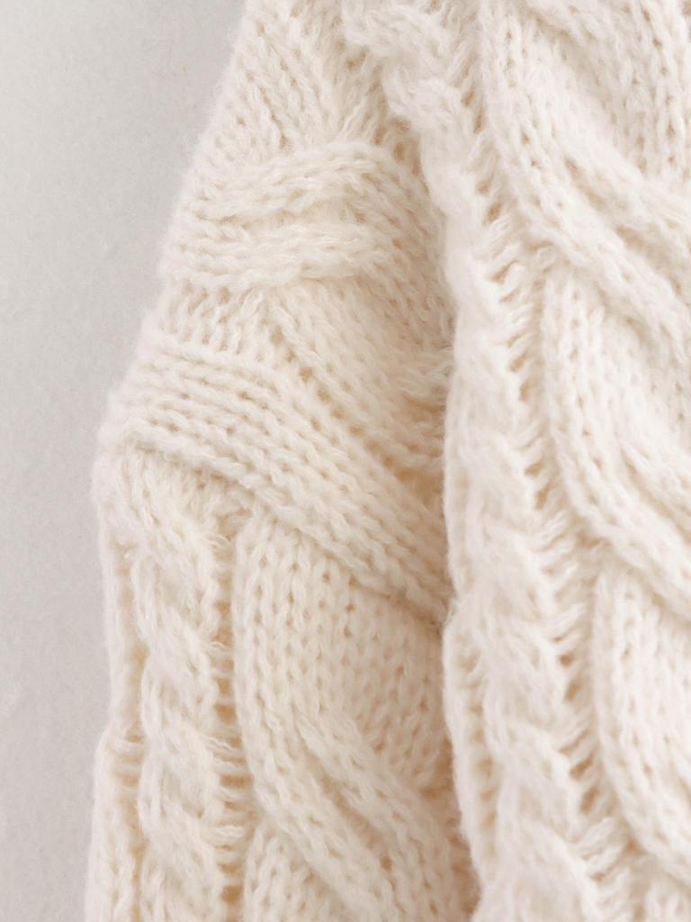 Осенний длинный кардиган крупной вязки с косами для женщин - Однобортный дизайн