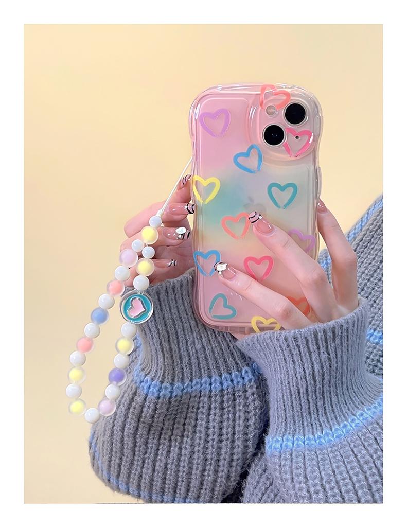 Korea Cute Heart Bracelet Transparent Love Lovely Phone Case For Iphone 14 13 12 11 Pro Max Plus Wristband Shockproof Soft Cover