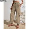 Women's Fashion Casual Solid Color Print High Waist Trousers Pants & Capris