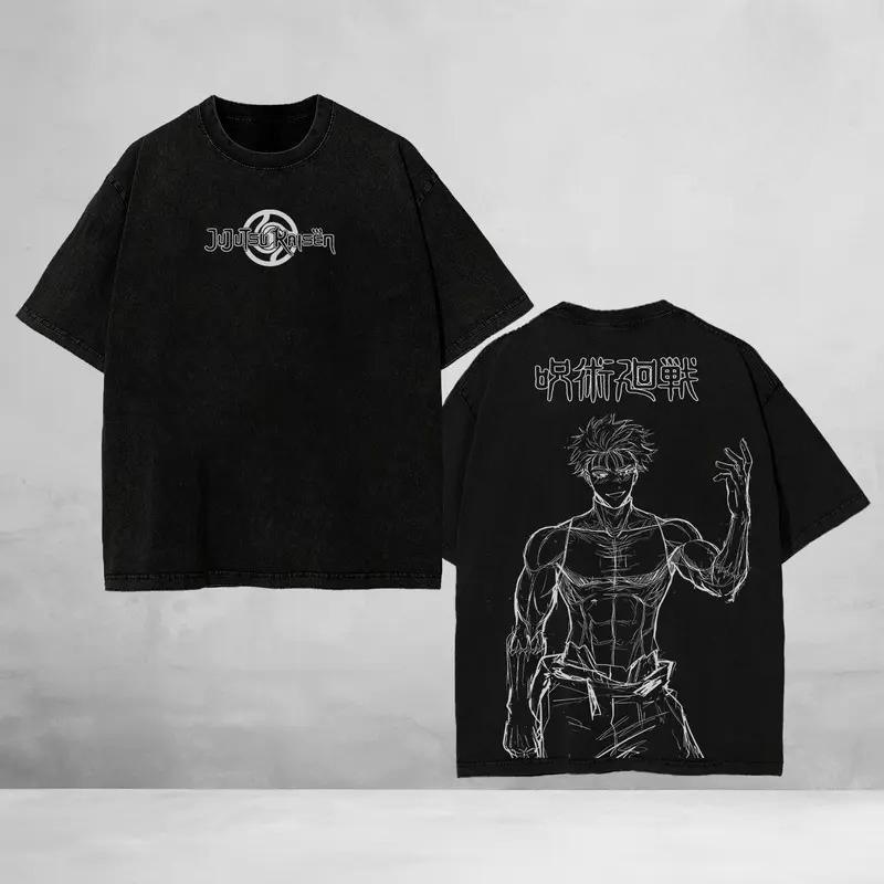 Jujutsu Kaisen Годжо Сатору Футболка Мужская Женская Одежда Харадзюку Винтажная Стиранная Футболка Повседневные Футболки с Коротким Рукавом Топы