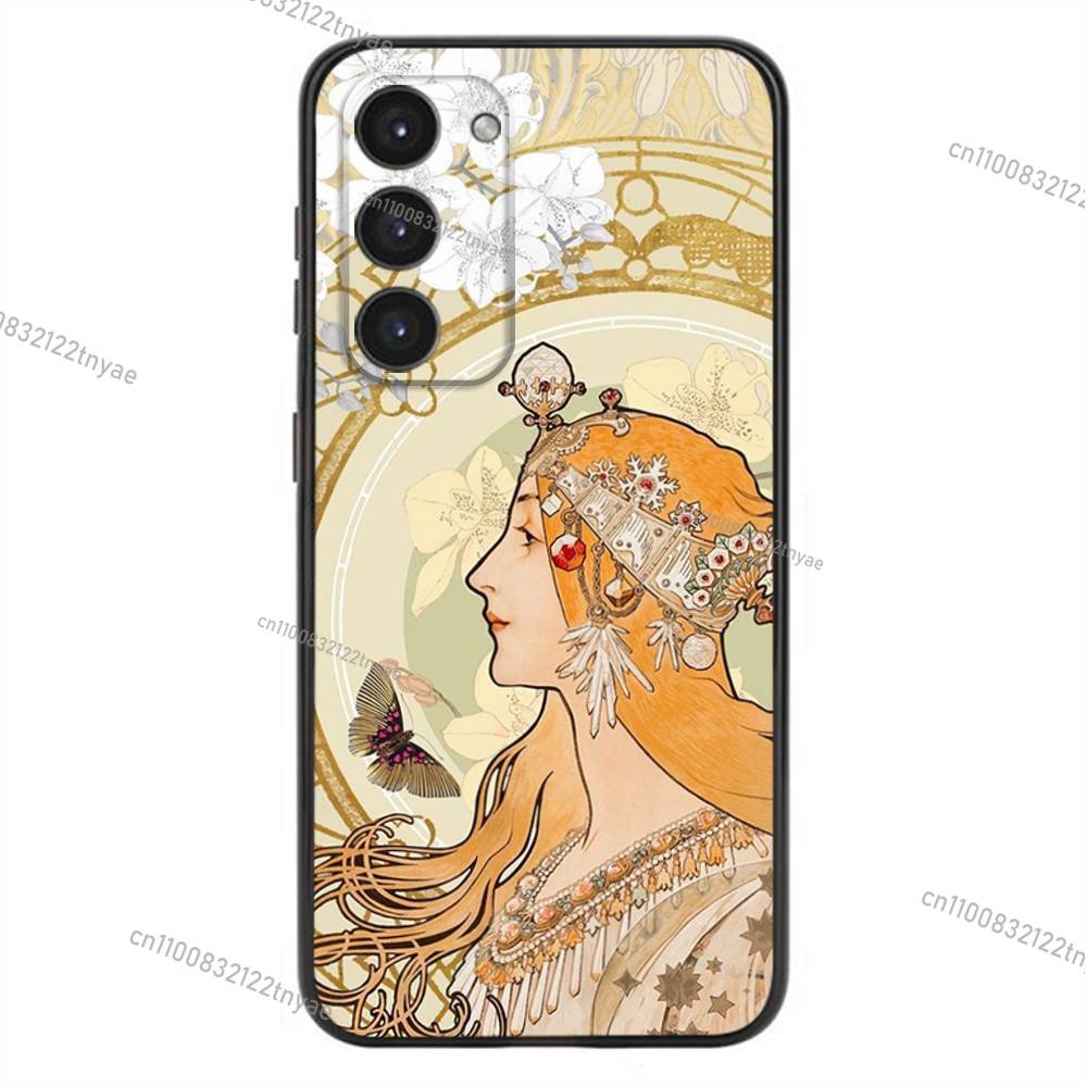 Винтажный чехол для телефона Альфонса Мухи для Samsung Galaxy A20, 21s, 22, 31, 32, 52, 53, 72, 73, 80, 91, мягкий черный чехол из жидкого силикона