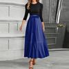 Women's Fashion Casual Belt Round Neck Solid Color Splicing Elegant Temperament Three-quarter Sleeve Dress