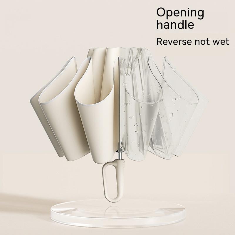 Обратный автоматический зонт с кольцевой пряжкой, устойчивый к шторму, утолщенный и усиленный ночной светоотражающий складной зонт