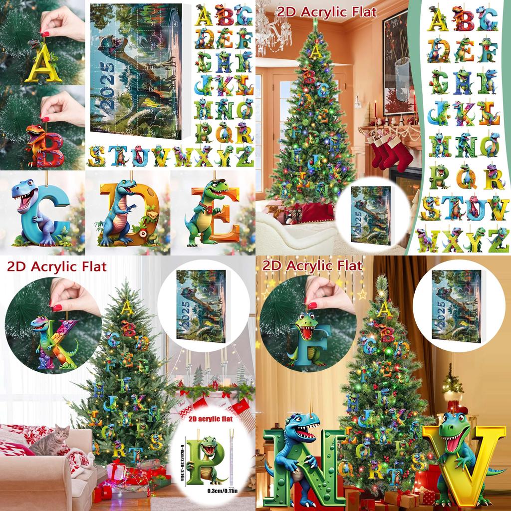 Christmas Dinosaur Letter Ornaments With Countdown Calendar For Holiday Decor And Gift Giving