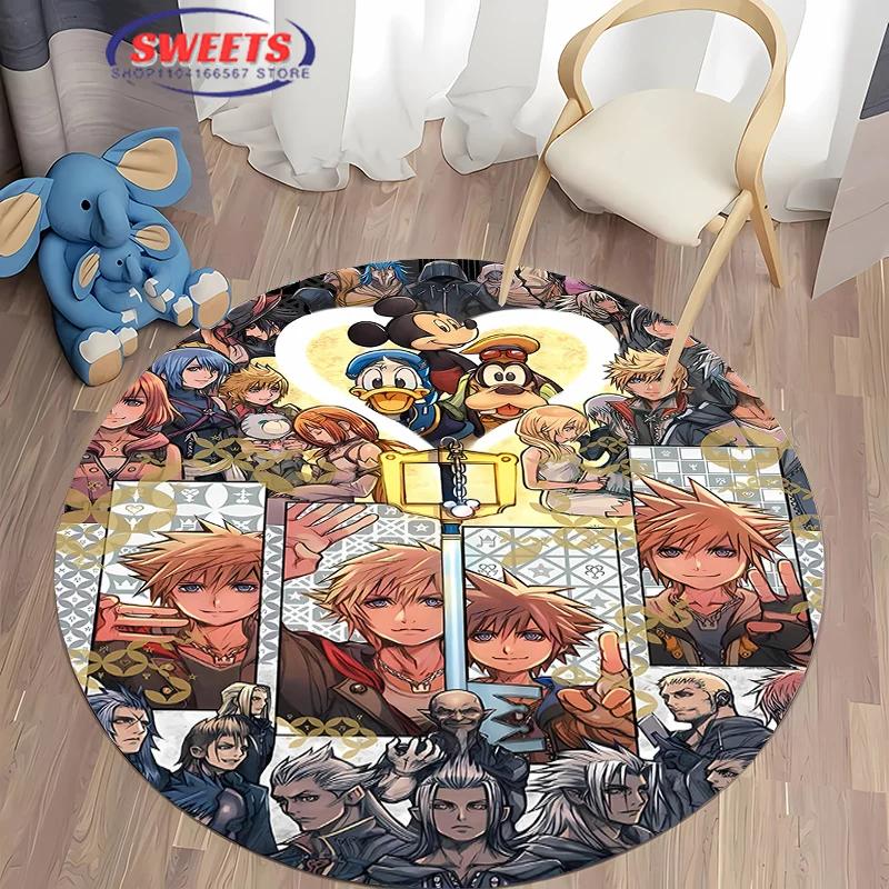 Круглый ковер Disney Kingdom Hearts, Нескользящий игровой коврик, Напольный ковер для гостиной, спальни, детской комнаты, Круглый коврик, Прочный моющийся коврик