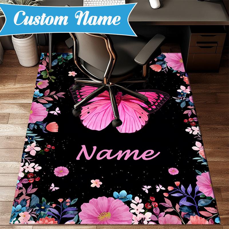 Custom Name Butterfly Garden Rug Game Carpet, Floor Mat for Bedroom Living Room Entryway Rug, Home Decor Idea Gift for Christmas birthday