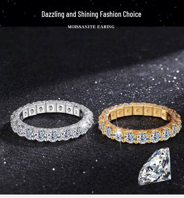 Кольцо-дорожка из стерлингового серебра 925 пробы с муассанитами паве, полностью усыпанное бриллиантами, с платиновым покрытием