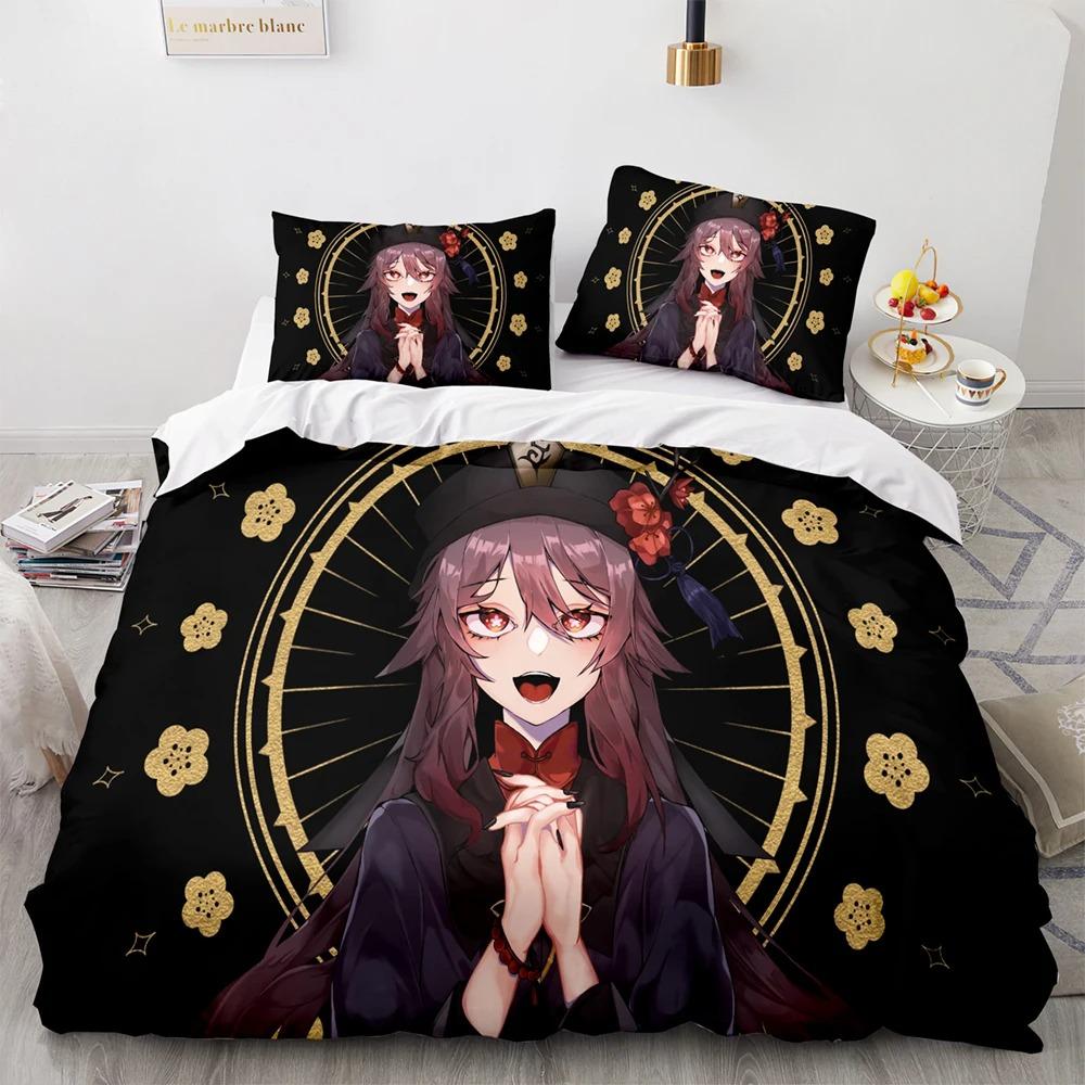 Комплект постельного белья Genshin Impact Single Twin Full Queen King Size Game Anime Bed Set Aldult Kid Bedroom Duvetcover Sets 3D Anime 058
