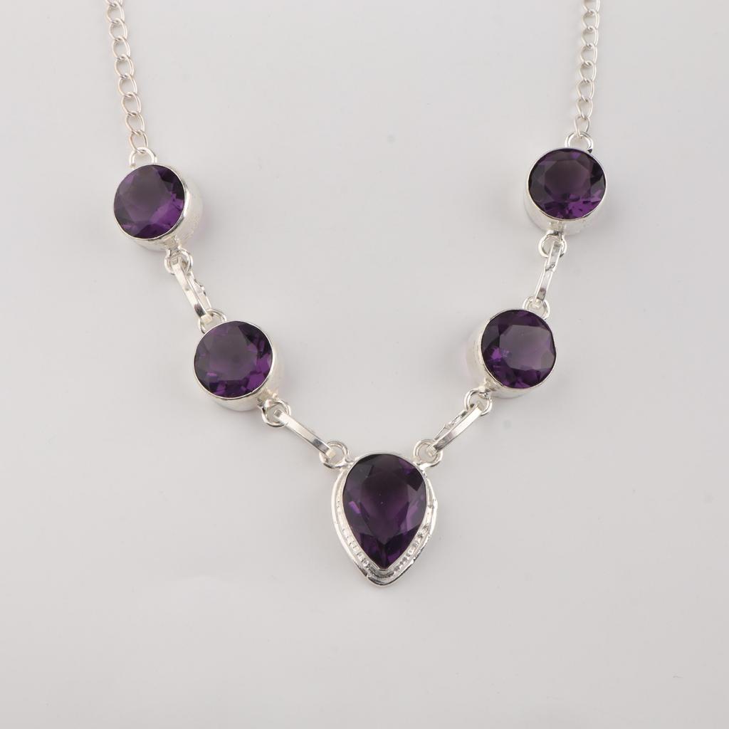 Натуральный Аметист Драгоценный Камень 925 Стерлинговое Серебро Ручной Работы Женские Ювелирные Изделия Дизайнерское Ожерелье 16-18" Для Подарка RN-3-6
