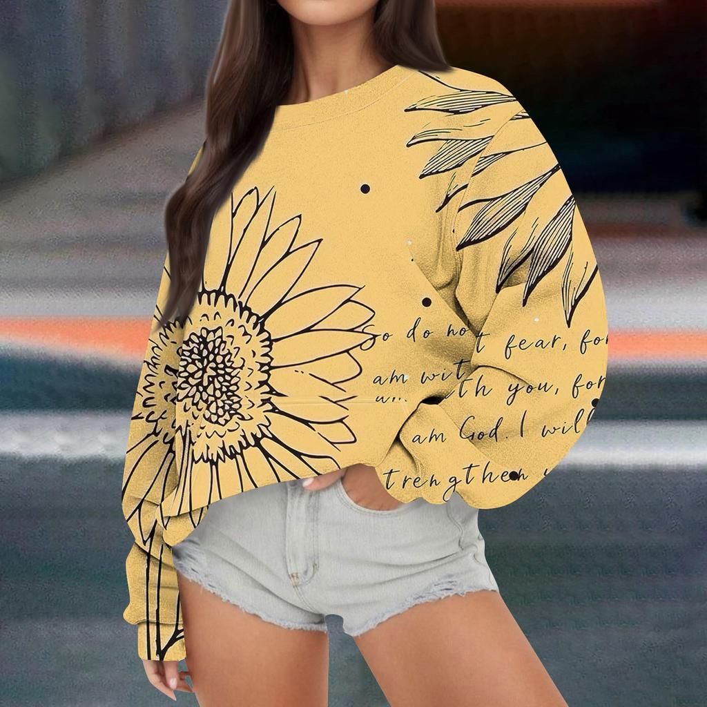 Женская повседневная модная Свободная толстовка с длинным рукавом и круглым вырезом с принтом