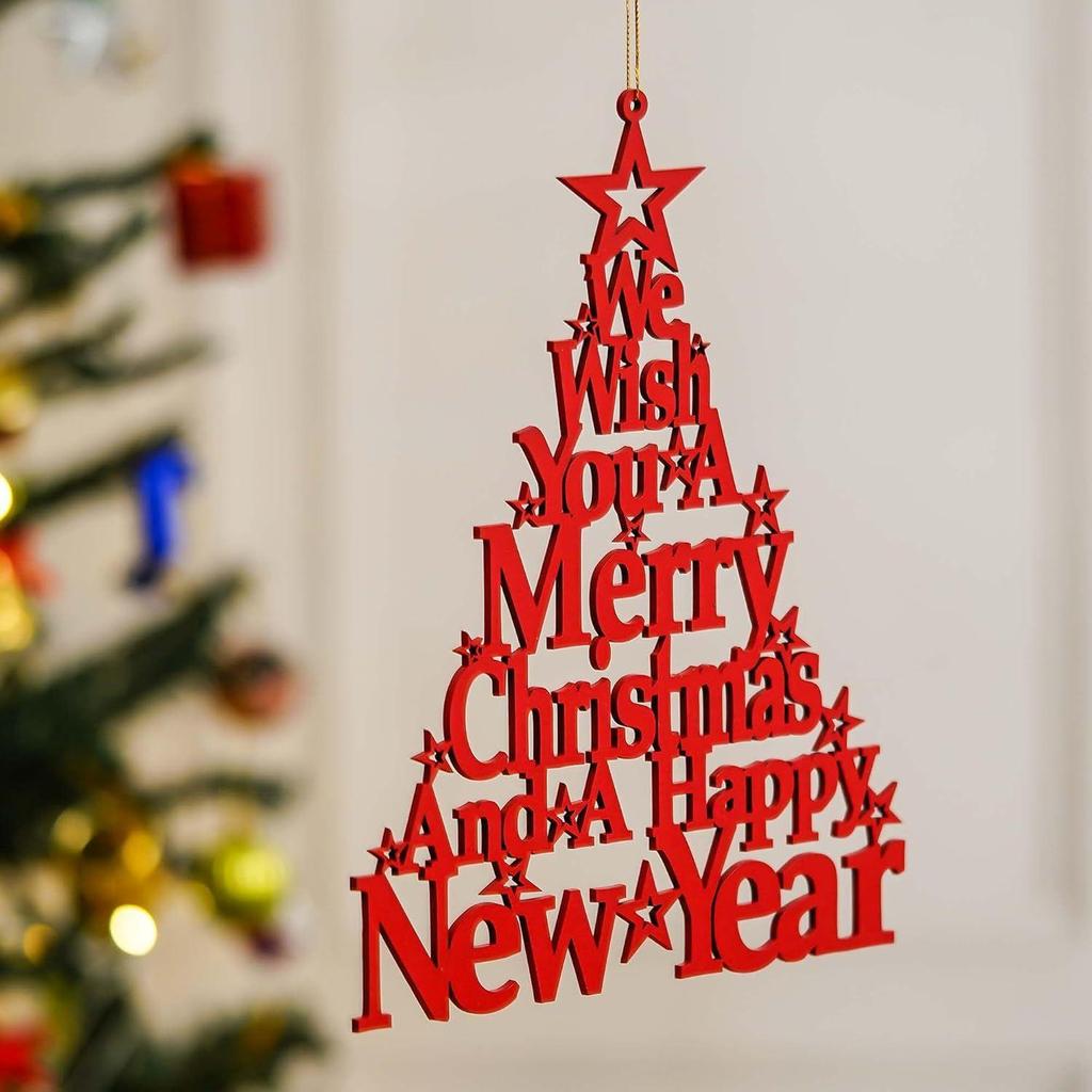 Деревянное красное рождественское дерево, настенное украшение, экспонат. Желаем вам веселого Рождества и счастливого Нового года | Предметы рождественских украшений
