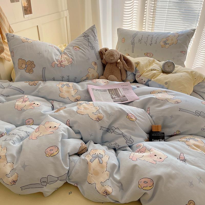 Комплект постельного белья из 100% чистого хлопка, четырехпредметный, приятный к коже, стиранный в воде, простыня, пододеяльник, комплект наволочек