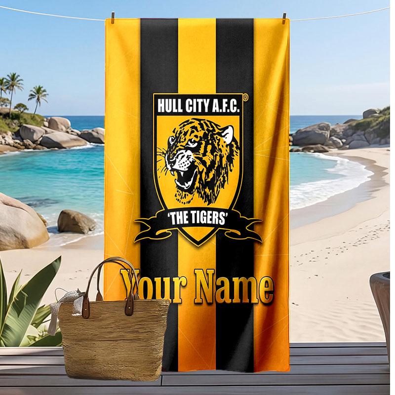 Hull City Personalized Printed Beach Towel Soccer Logo Support Custom Name Text Absorbent Towel For Sport Travel Special Gift