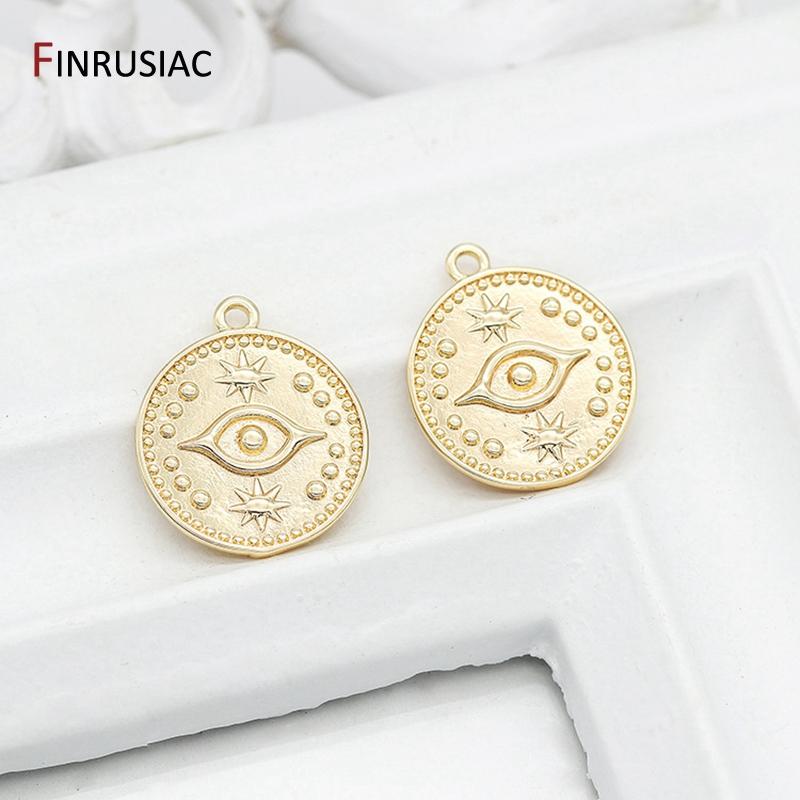 2020 new greek eye charms high quality copper metal gold plated round commemorative coin pendant charm for diy make jewelry
