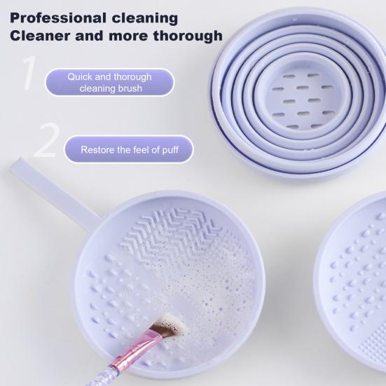 Силиконовая миска для чистки кистей для макияжа, портативный очиститель косметических кистей, скруббер, коврик, складной держатель для пуховок
