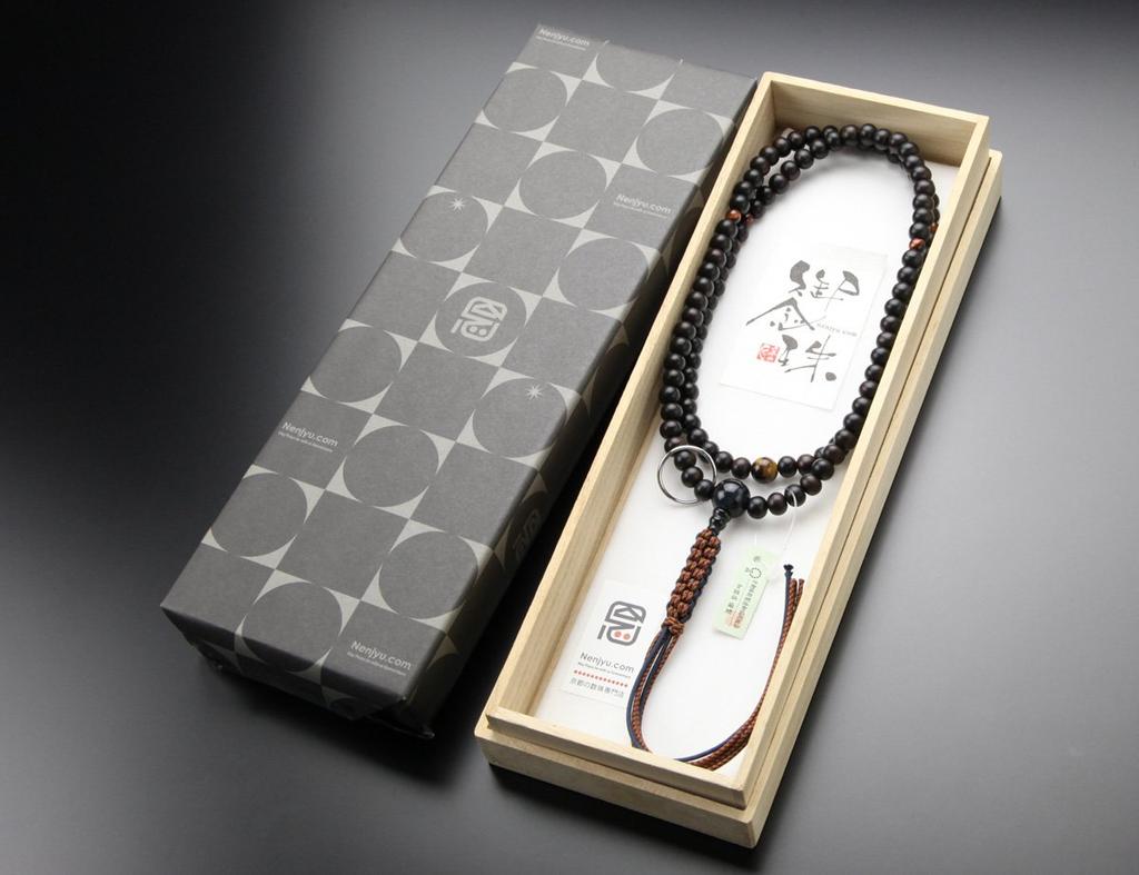 nenju dot com Soto Sect Prayer Beads for Men Shakuni Striped Ebony Blue Tiger Eye Stone Tiger Eye Stone Red Tiger Eye Stone Genuine Silver Ring String