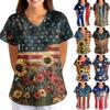 Плюс размер скраб с принтом, рабочая форма, топы для женщин, забавные футболки с перекрестным v-образным вырезом и короткими рукавами, рабочая одежда, футболка с карманами