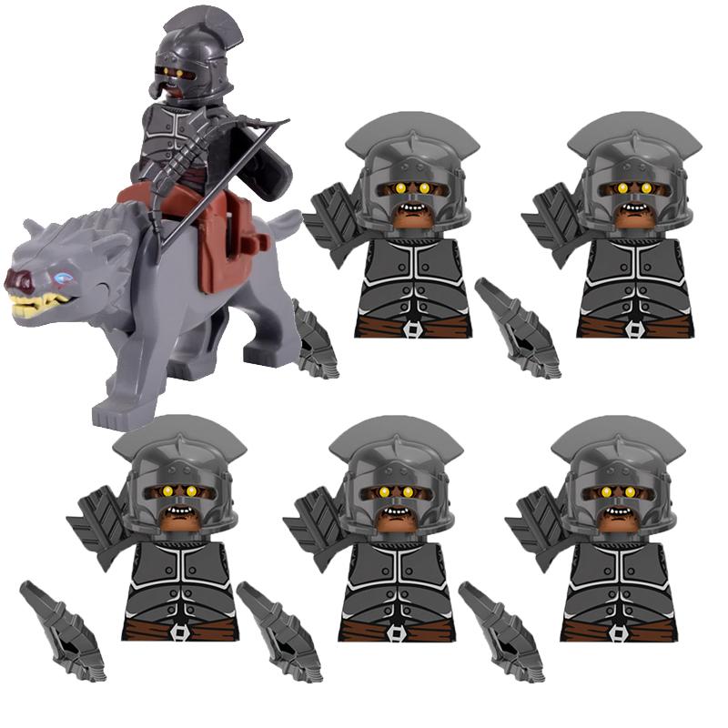 MOC Medieval Military Building Blocks Elven Warrior Orc Rohan Gondor Knight Character Set Animal Army Weapon Bow Crossbow Toy