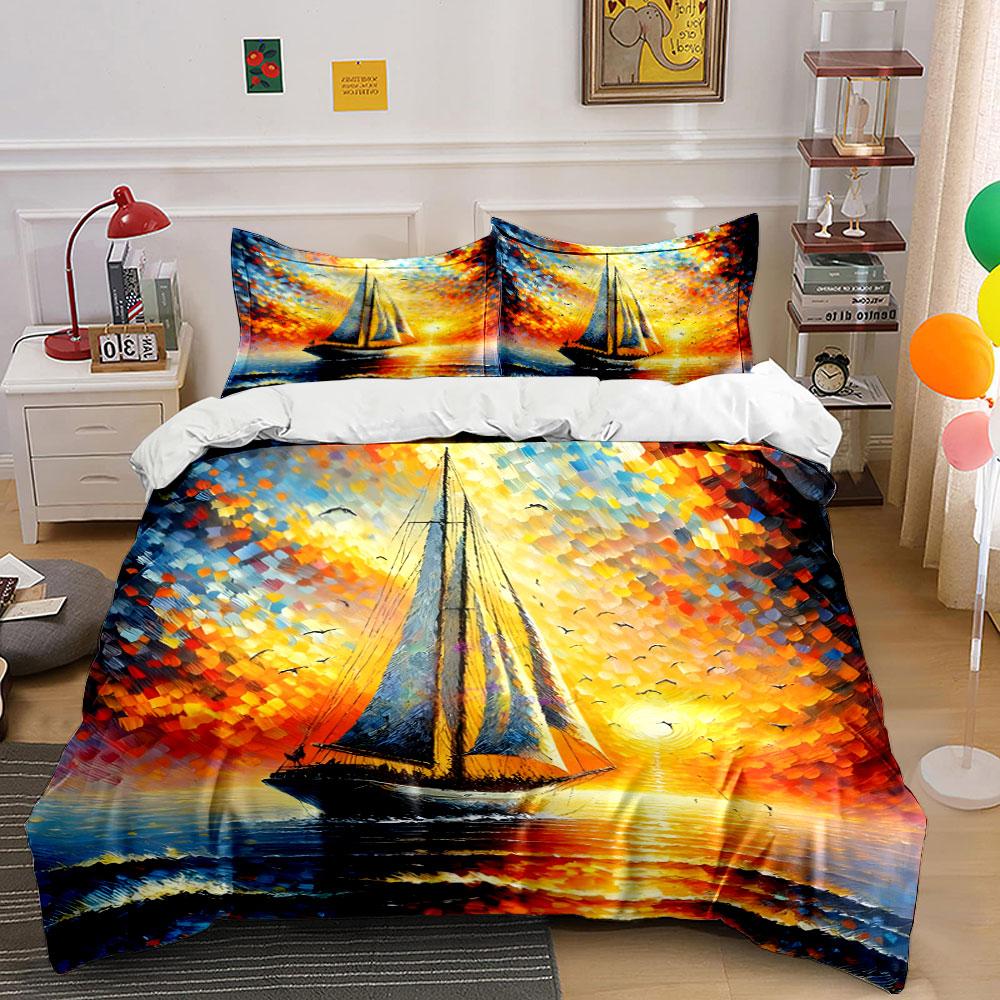Sailing Sunset Decorative Set Bedding Set with 1 Duvet Cover 2 Pillowcases Single Double King Queen, Gift