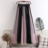 Qooth Women 7 Color Block Bow Tulle Ball Gown Skirt Elegant High Waist Fairy Mesh A-line Skirt For Spring Summer QT2127