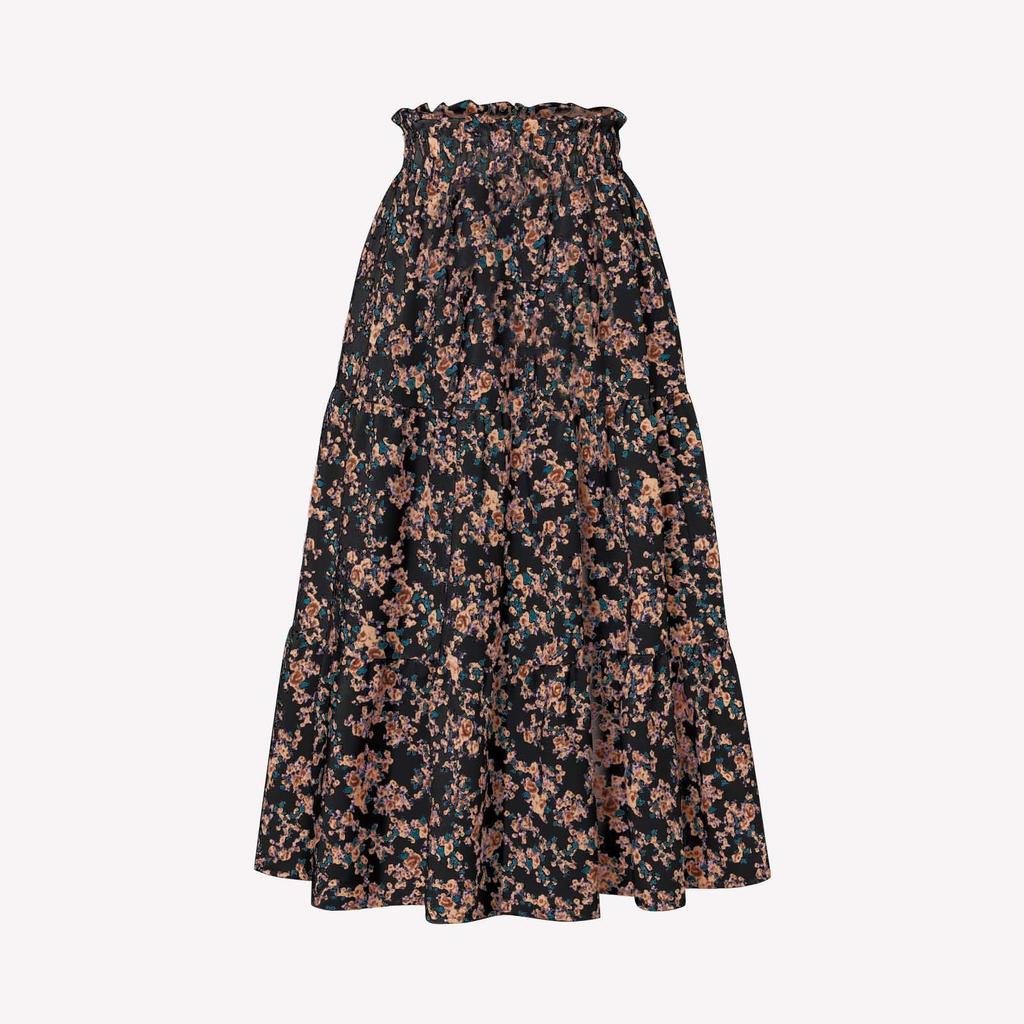 Women's Fashion Pleated Floral Print Elastic Waist Loose Lace Skirt