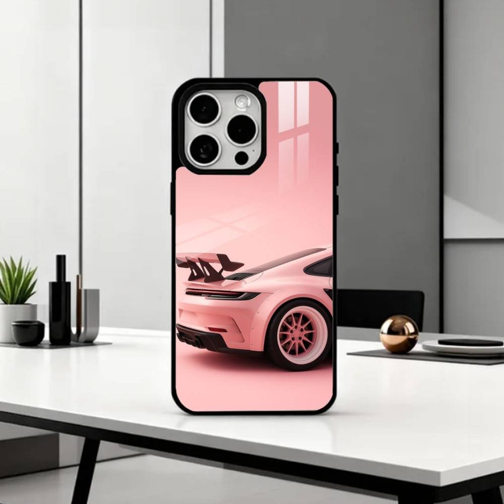 Pink S-Sports C-Car Rear Pattern Phone Case For iPhone17,16,15,14,13,12,11 Plus,Pro Max Magnetic For Magsafe Wireless Charging