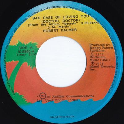 7-дюймовая пластинка ROBERT PALMER - Bad Case Of Loving You (Доктор, Док IS8840 ISLAND 1979 Канада Камень Б/у