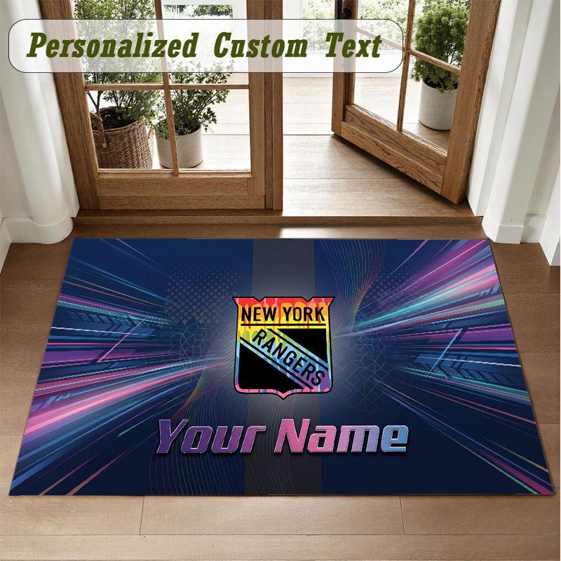Crystal Velvet Square Rug Custom NameNew York Rangers Pattern Non Slip Home Floor Decor Rug