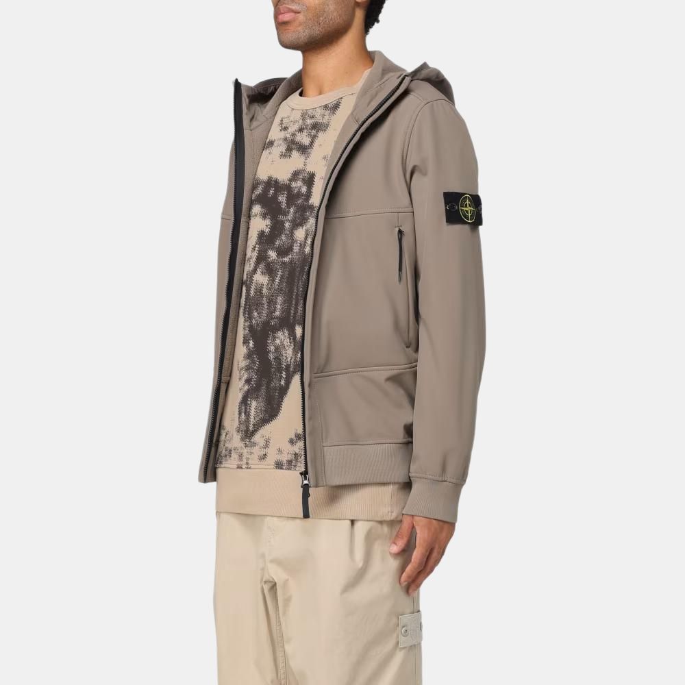 Stone Island FW24 Soft Shell Windproof Waterproof Breathable Hooded Zip Fleece Jacket Unisex jackets Khaki 8115Q0322-V0075