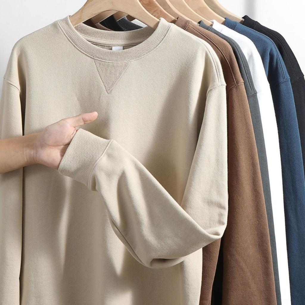 Cotton Women Solid Color Round Neck Long Sleeve Hoodie Sweatshirt Fashion Ladies Streetwear Slouch Pullover Jumper Tops