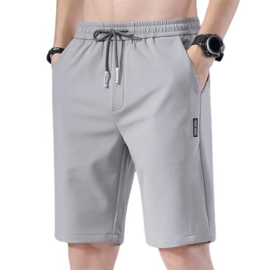 Мужские летние повседневные шорты с эластичным шнурком на талии, прямые широкие шорты с карманами, дизайнерские однотонные спортивные шорты из ледяного шелка