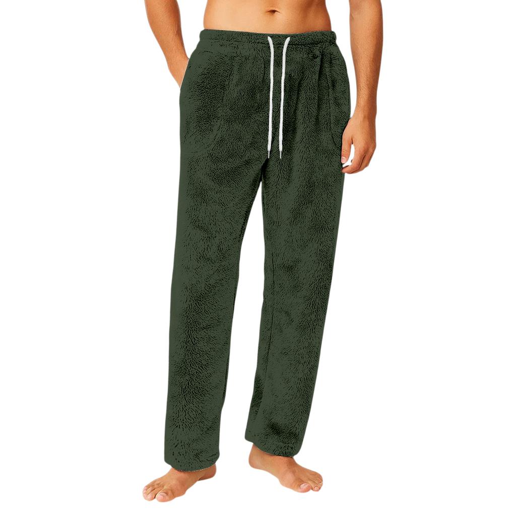 Men's Drawstring Pocket Flannel Pants Homewear Sleep Pants
