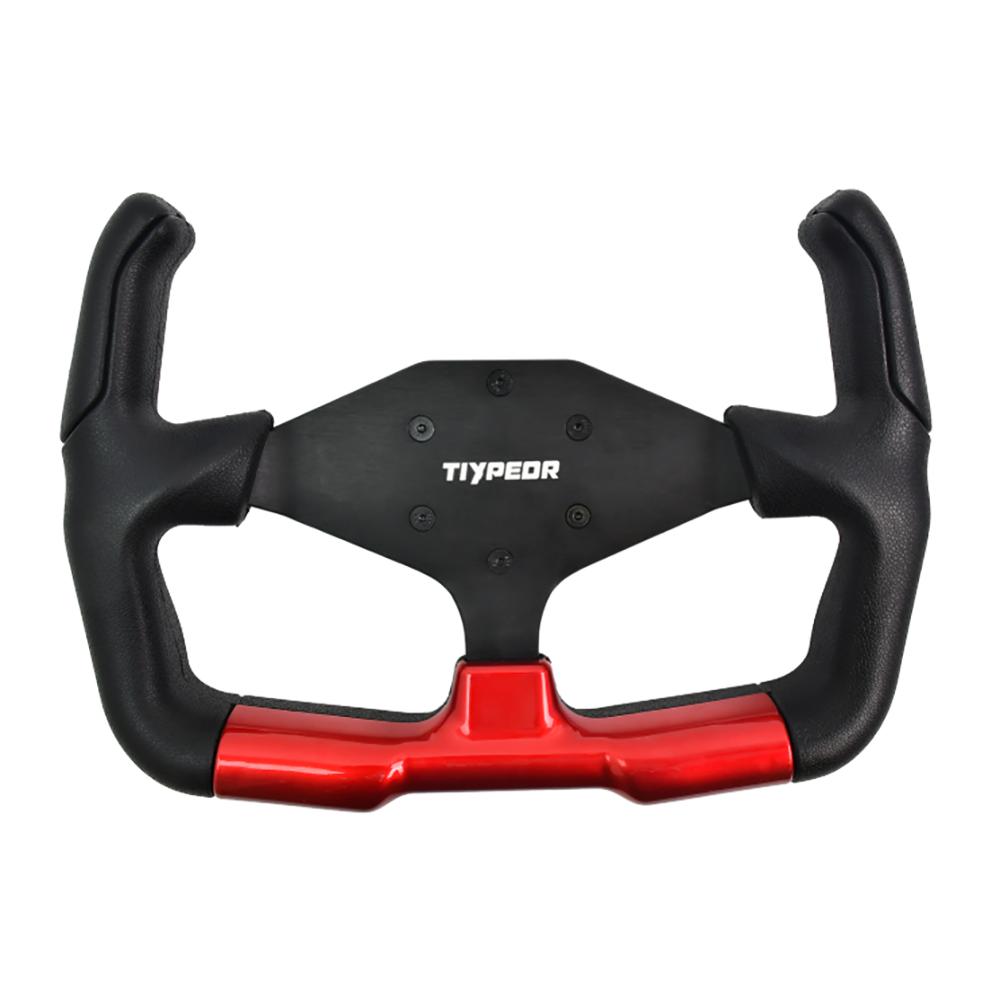 TIYPEOR D-shaped Opening Racing Steering Wheels Black And Red Leather Sports Classic Steering Wheel with Black Spoke