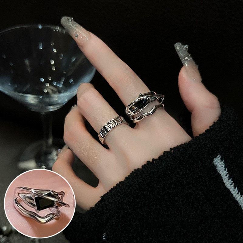 Женское ретро черное овальное геометрическое разомкнутое кольцо - Универсальное модное украшение на указательный палец