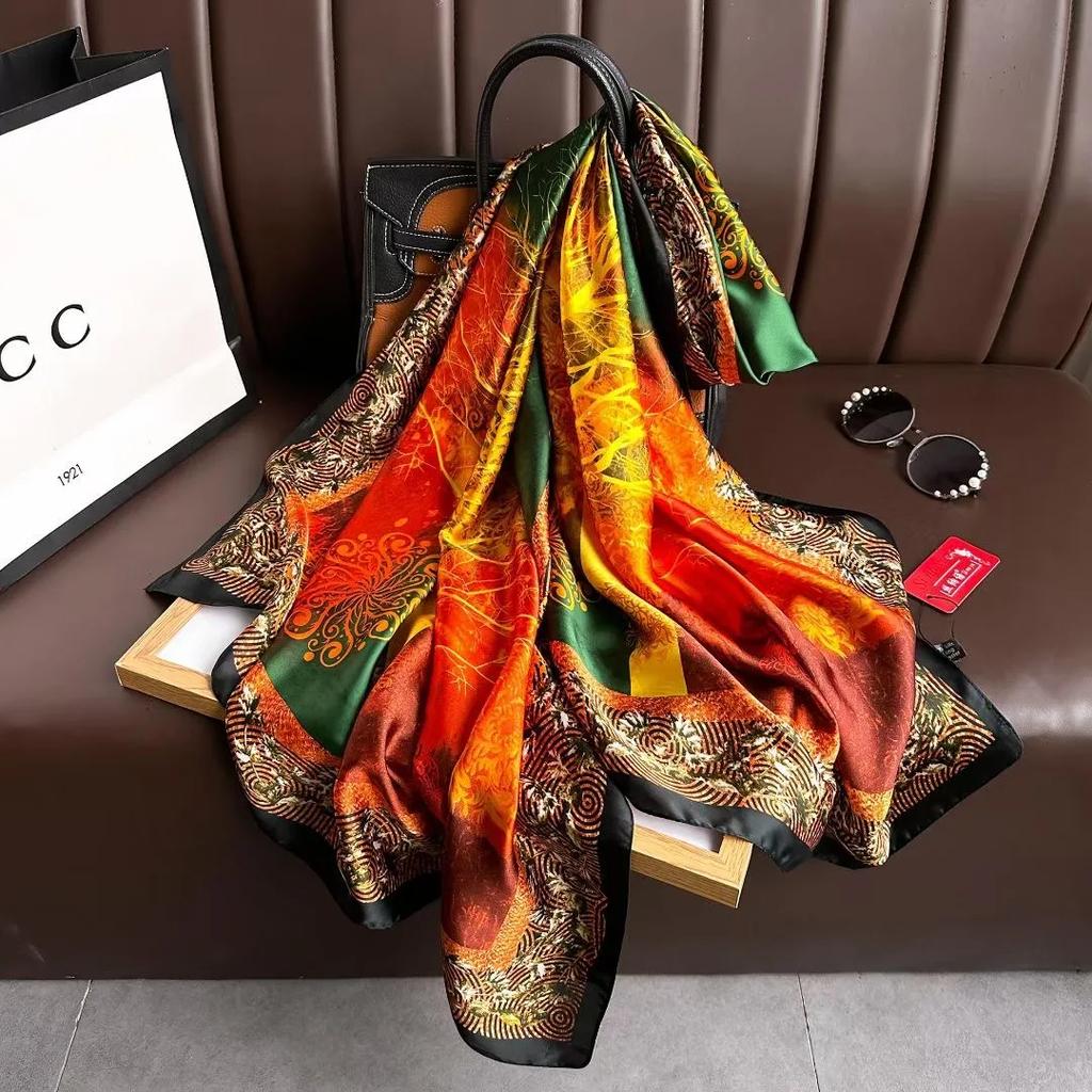 180*90cm Luxury Brand Ladies Spring Summer Long Silk Scarf Shawl Digital Painted Shawl Gogh Oil Painting Lady Foulard Bandanna