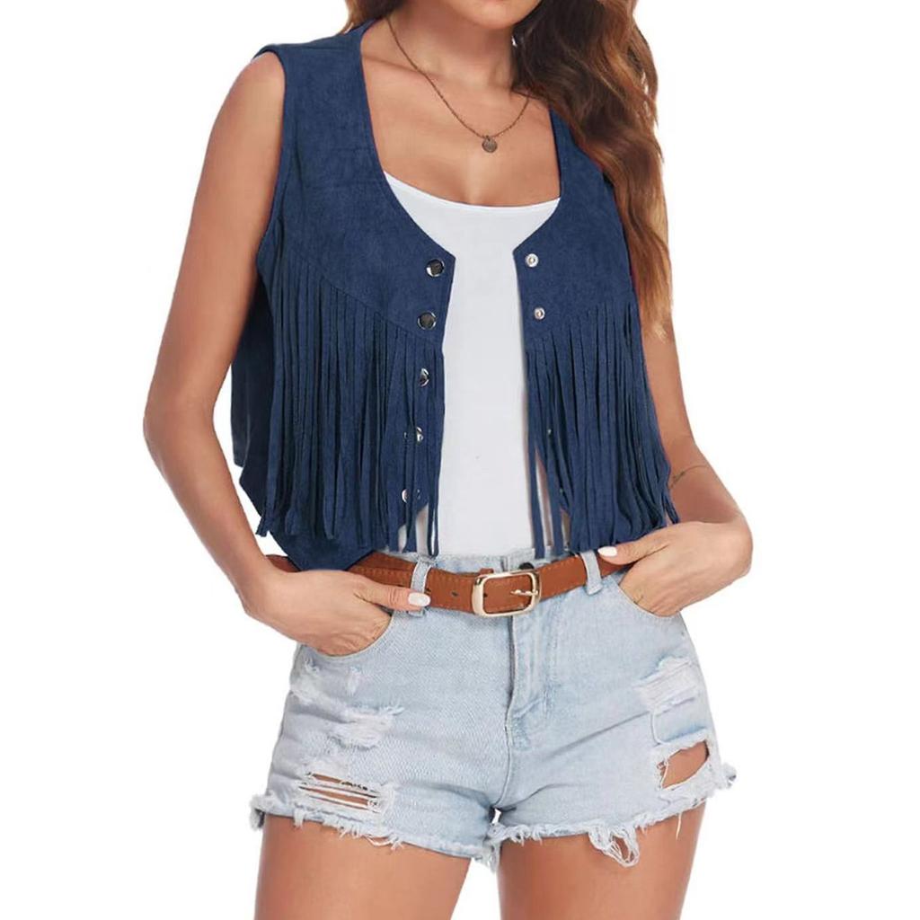 Women's Fashion Suede Buttonless Mid-Length Vest Solid Colour Vest Jacket