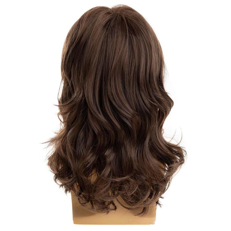 Synthetic Natural Brown Wig Long Curly Hair for Men Daily Use Layered Wig with Bangs Gift Outfits Costume Party Wigs