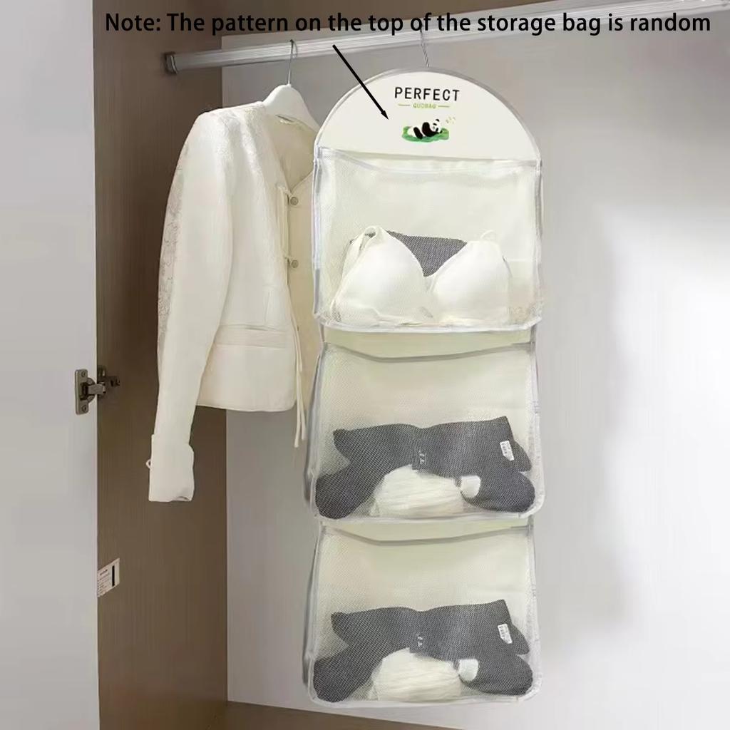 Cute Panda Multi Layer Mesh Hanging Storage Bag Over The Door Closet Organizer For Lingerie Socks And Small Accessories