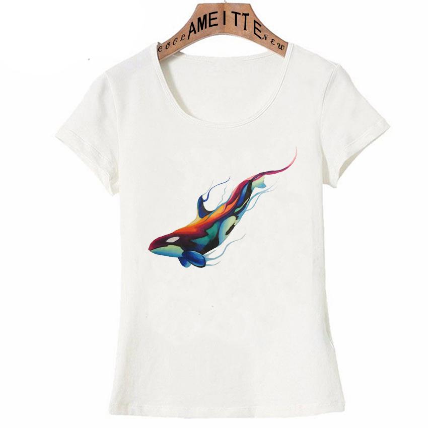 Ameitte Summer Fashion Women Short Sleeve Save The Blue Whale Narwhal Tattoo Print T Shirt