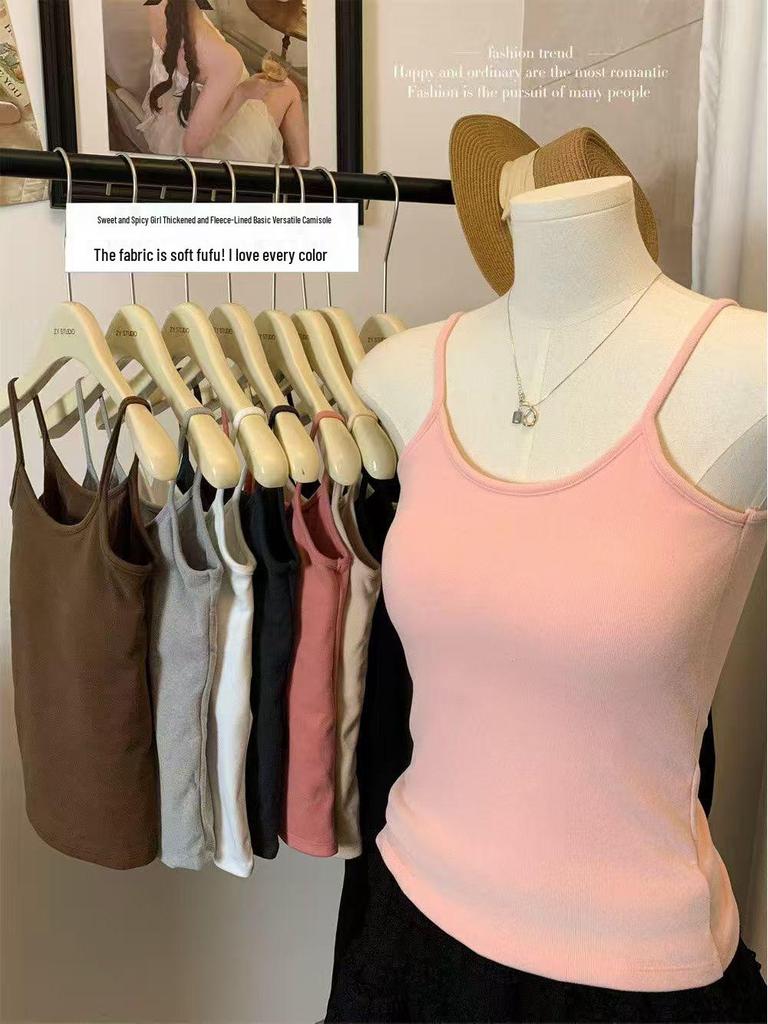 Шикарный бархатный зимний топ-майка с U-образным вырезом, на тонких бретелях и с подкладкой